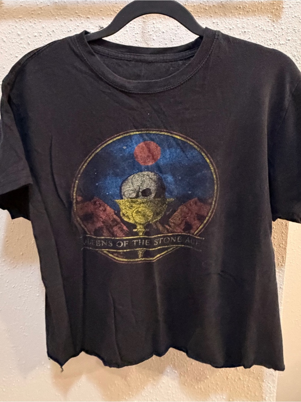 Queens of the Stone Age Graphic Band Tee DIY Crop- Black with Multicolor Print